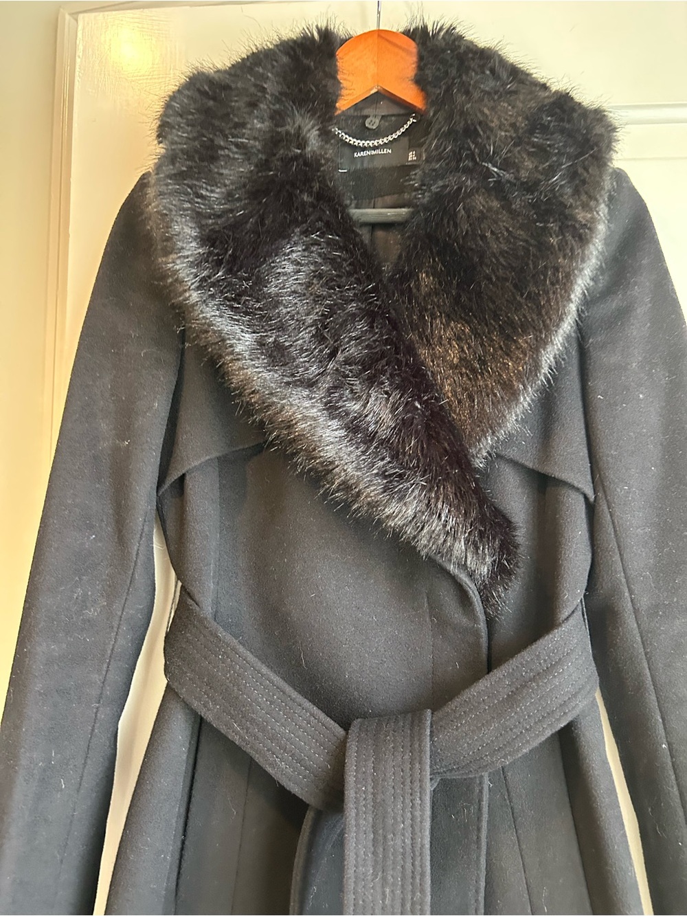 Karen Millen fur collared coat.